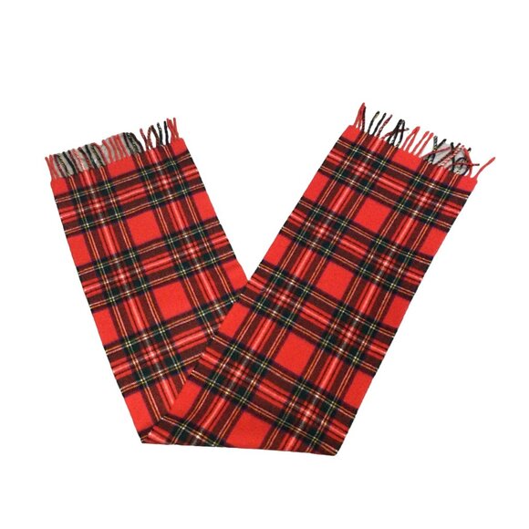 BURBERRY RED FRINGED PLAID LAMBSWOOL SCARF - Picture 4 of 4